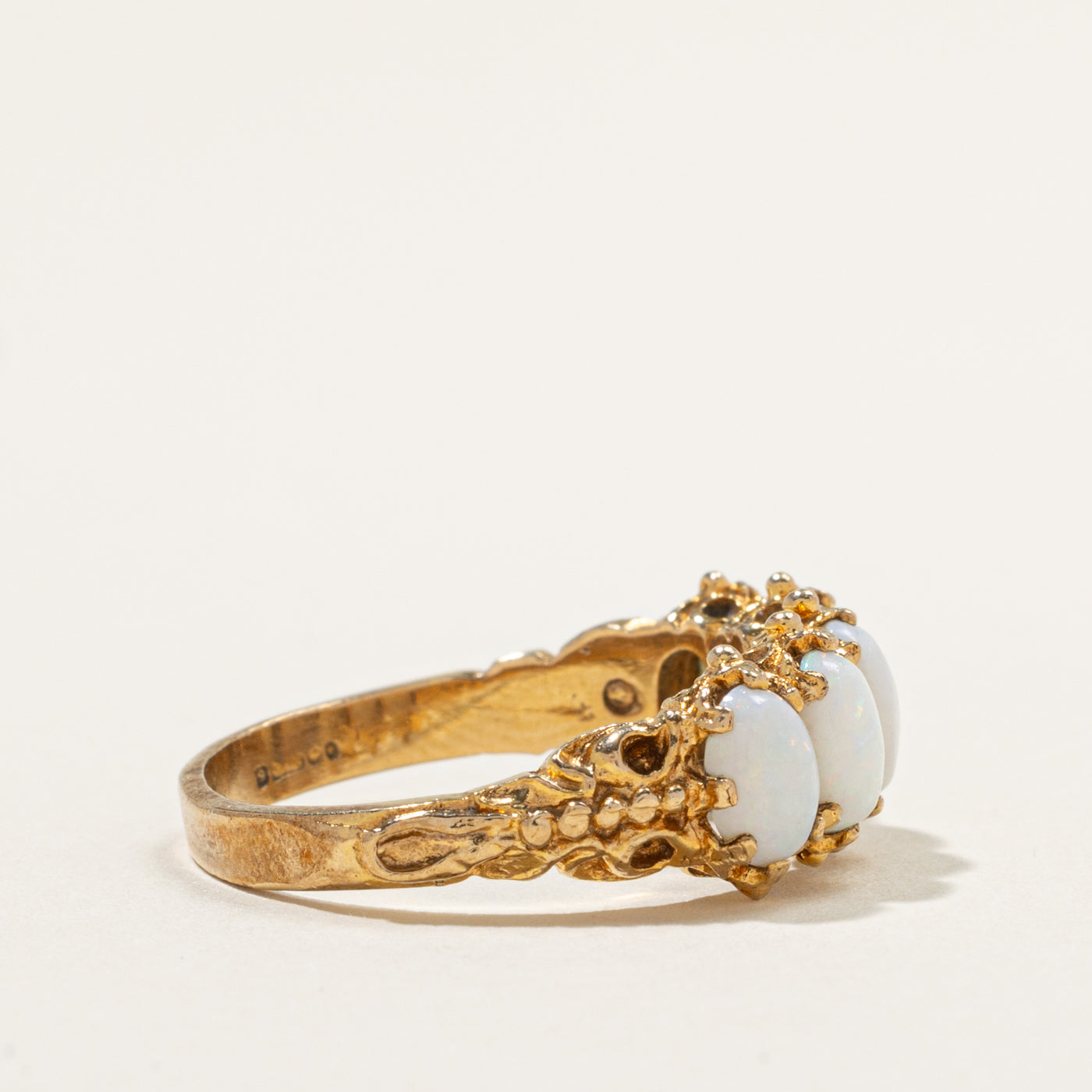 1973 Birmingham 9k Five Stone Opal Textured Ring | 1.85ctw | SZ 8.5