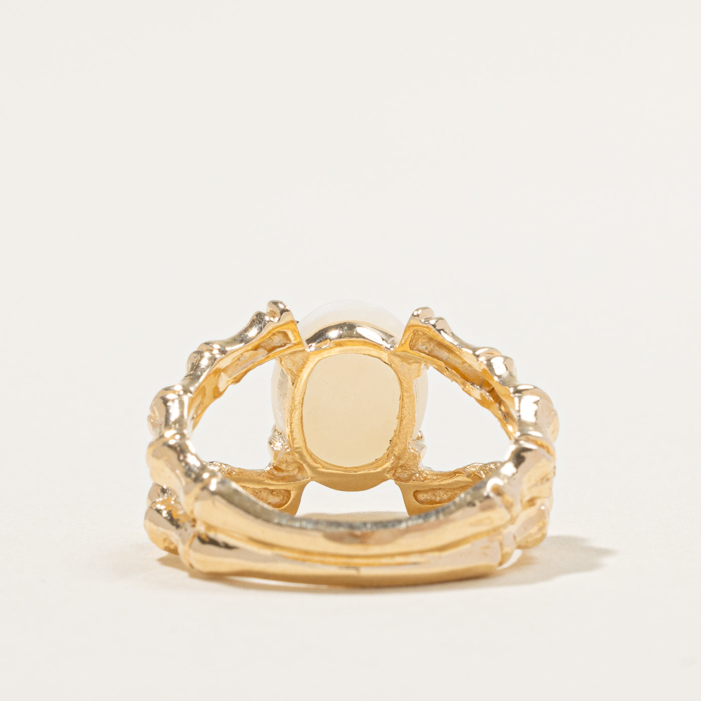 14k Solitaire Opal Open Shank Bamboo Ring | 1.25ct | SZ 5.75