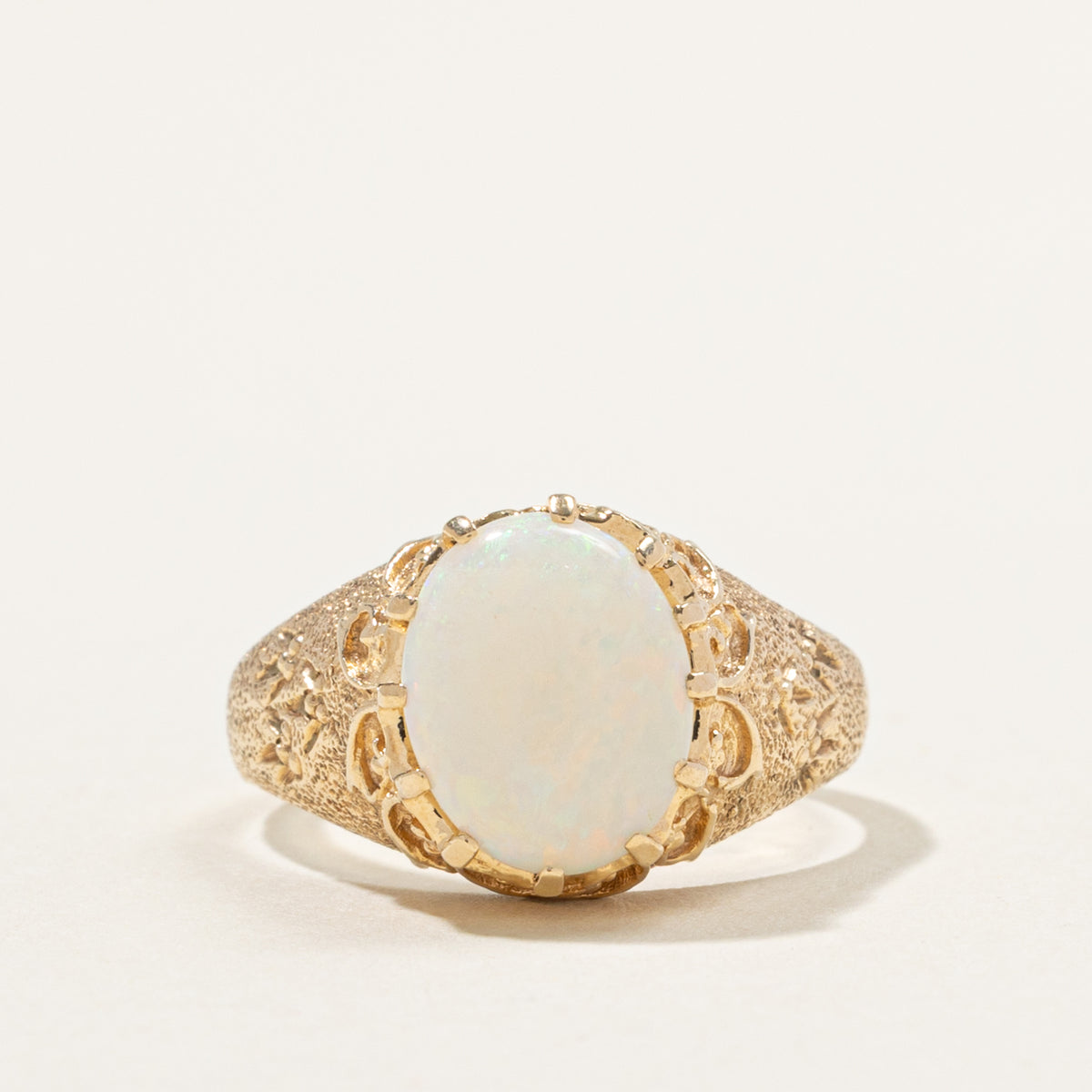 14k Solitaire Opal Ornate Textured Ring | 1.30ct | SZ 6