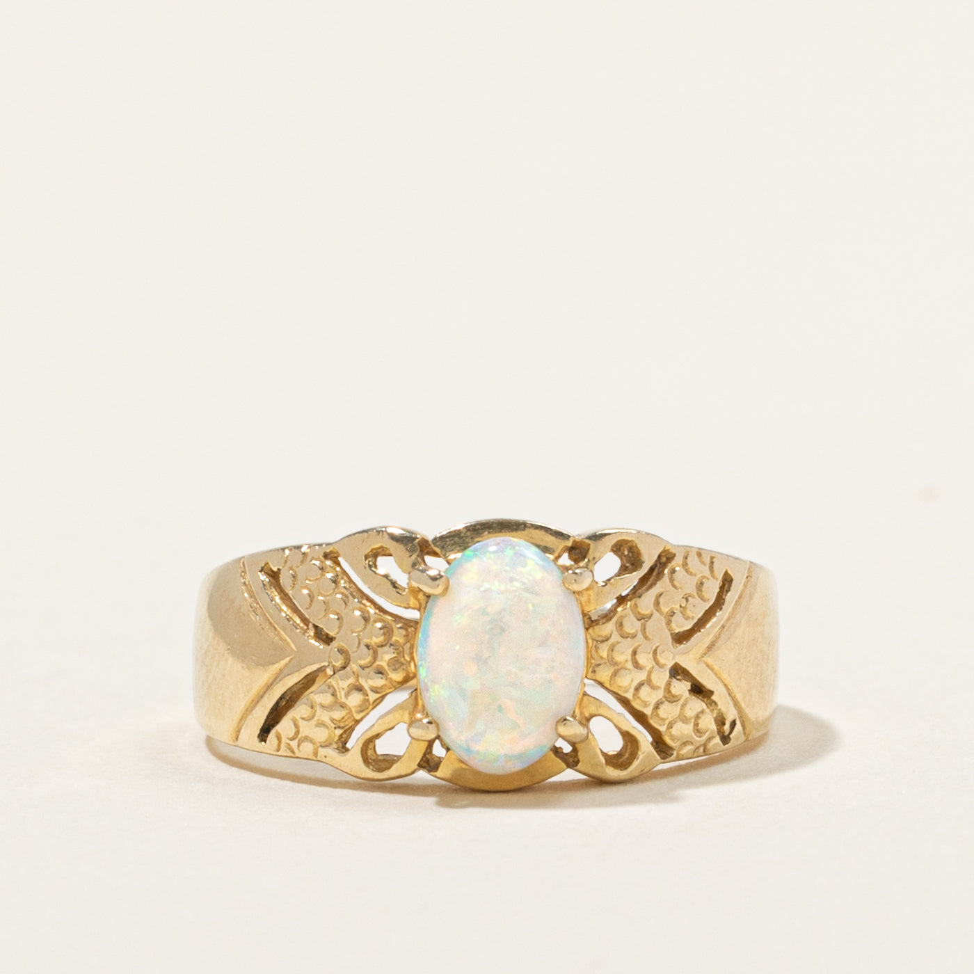 14k Solitaire Opal Openwork & Textured Ring | 0.40ct | SZ 5.5