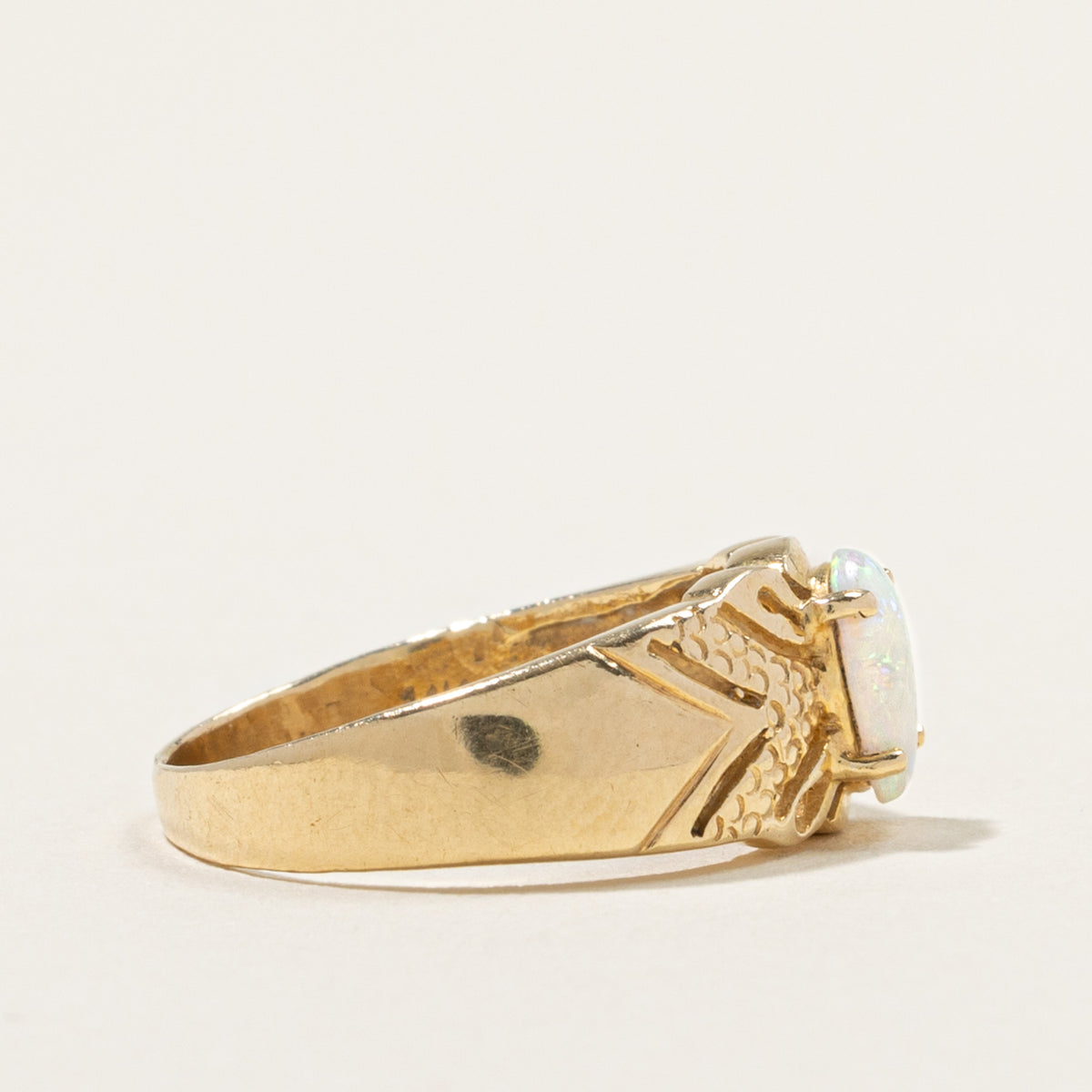14k Solitaire Opal Openwork & Textured Ring | 0.40ct | SZ 5.5