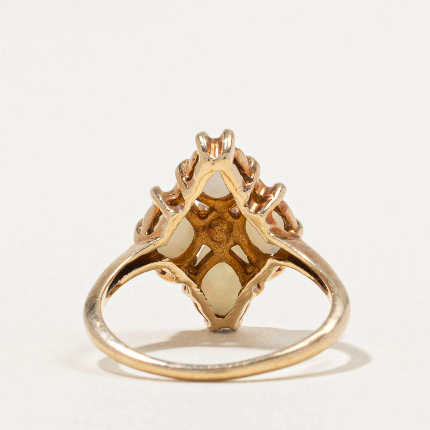 10k Oval Cut Opal & Garnet Accented Cluster Ring | 1.26ctw | SZ 5.75