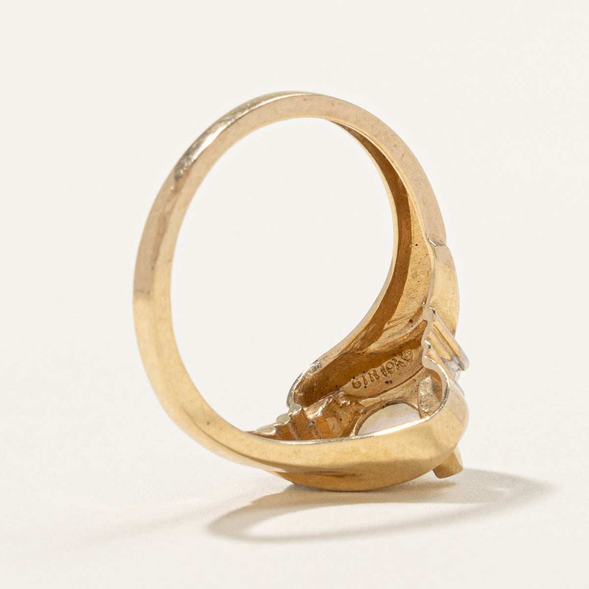 10k Pear Opal & Diamond Grooved Bypass Ring | 0.40ct, 0.004ctw | SZ 7