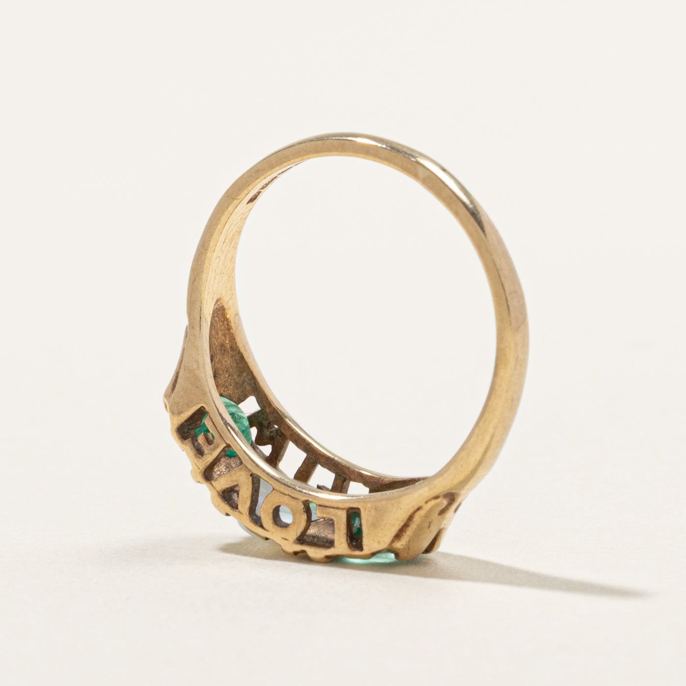 9k Three Stone Opal & Emerald Three Stone Ring | 0.75ctw | SZ 4.75