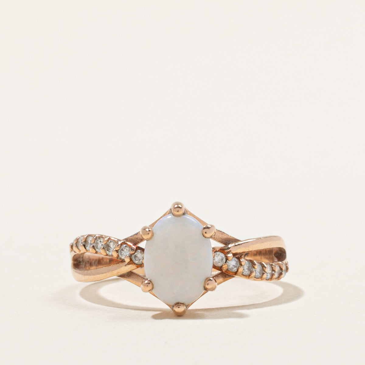 14k Opal & Diamond Geometric Crossover Ring | 0.80ct, 0.12ctw | SZ 5