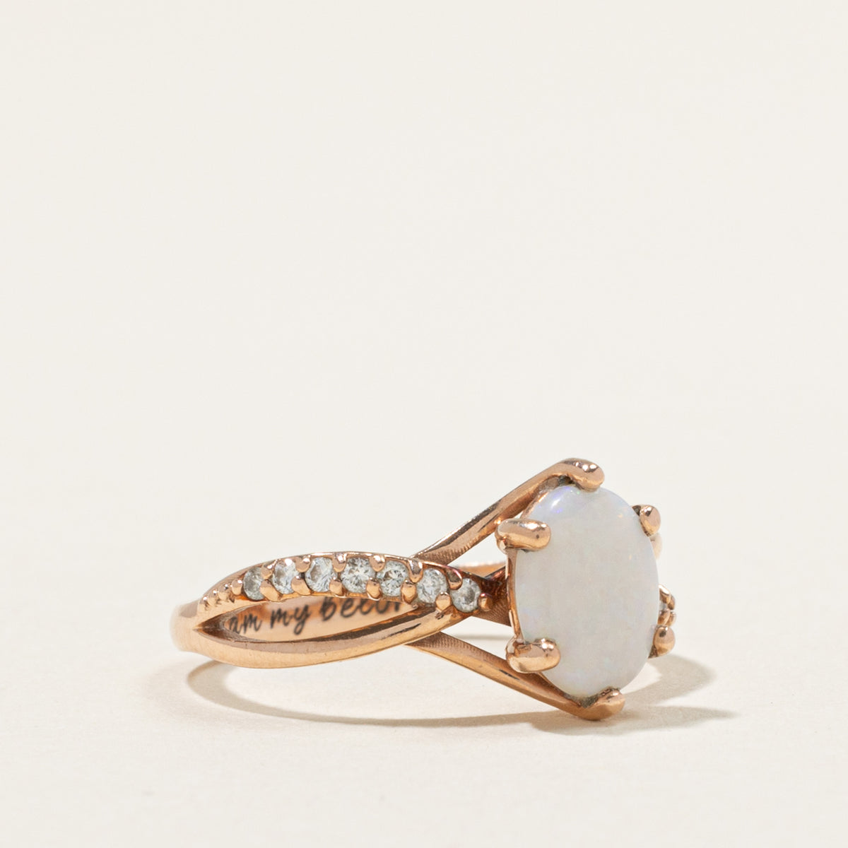 14k Opal & Diamond Geometric Crossover Ring | 0.80ct, 0.12ctw | SZ 5