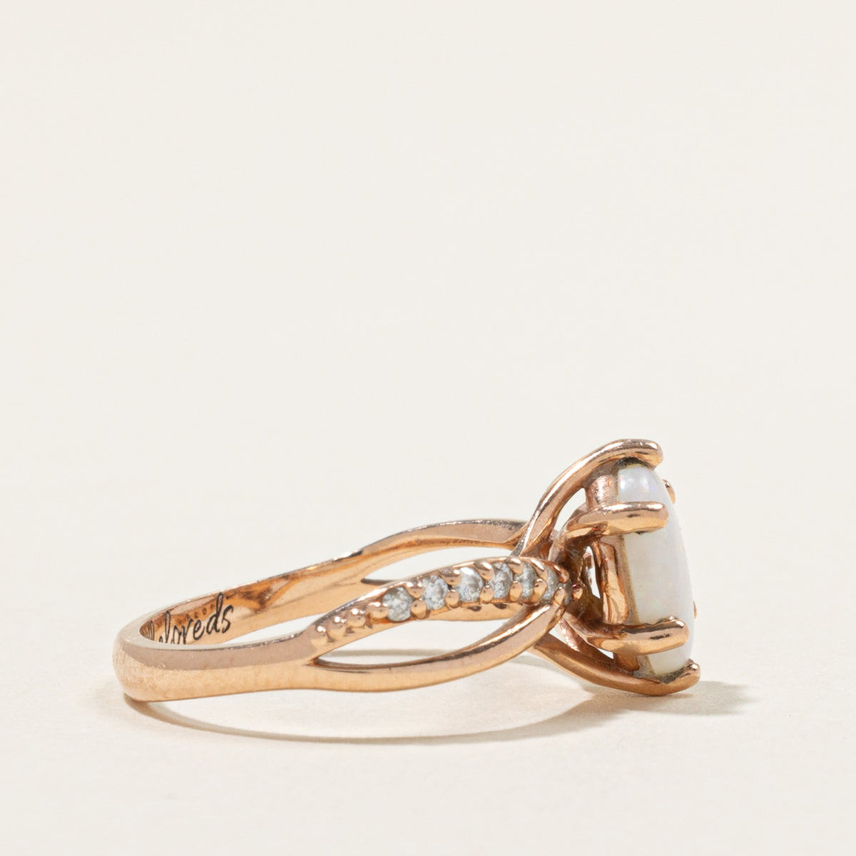 14k Opal & Diamond Geometric Crossover Ring | 0.80ct, 0.12ctw | SZ 5