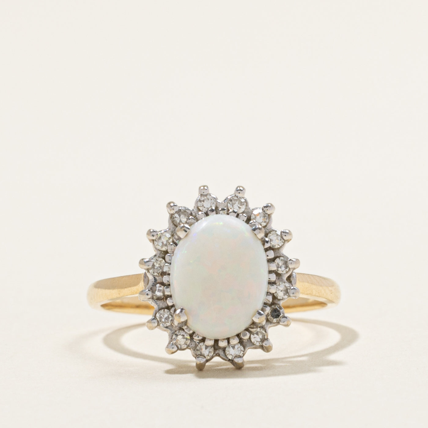 14k Oval Cut Opal & Diamond Petal Halo Ring | 1.22ct, 0.12ctw | SZ 7
