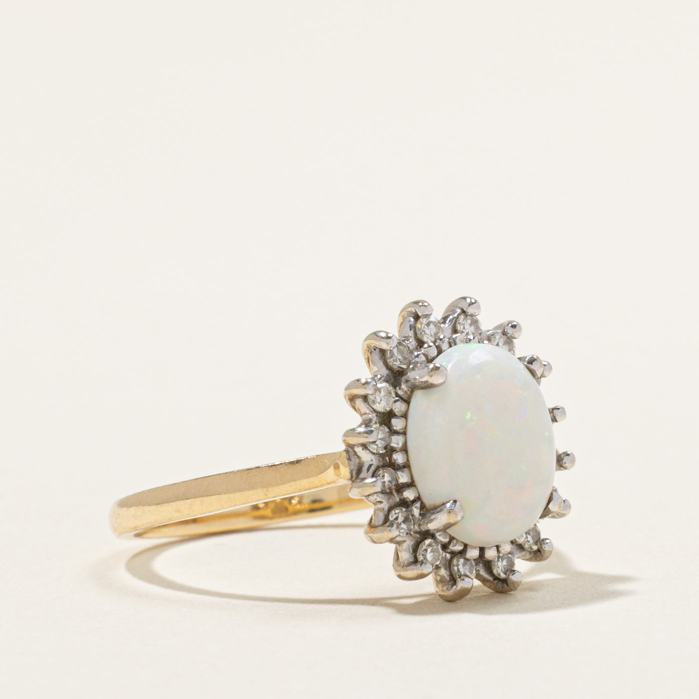 14k Oval Cut Opal & Diamond Petal Halo Ring | 1.22ct, 0.12ctw | SZ 7
