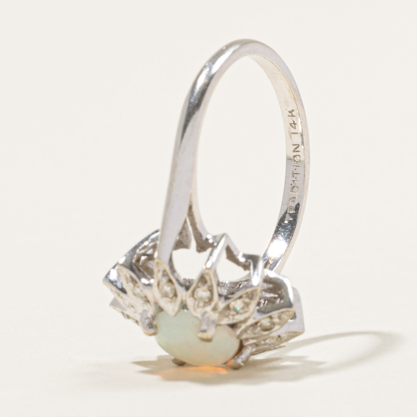 14k Opal & Diamond Flower Ring | 0.80ct, 0.18ctw | SZ 6.75