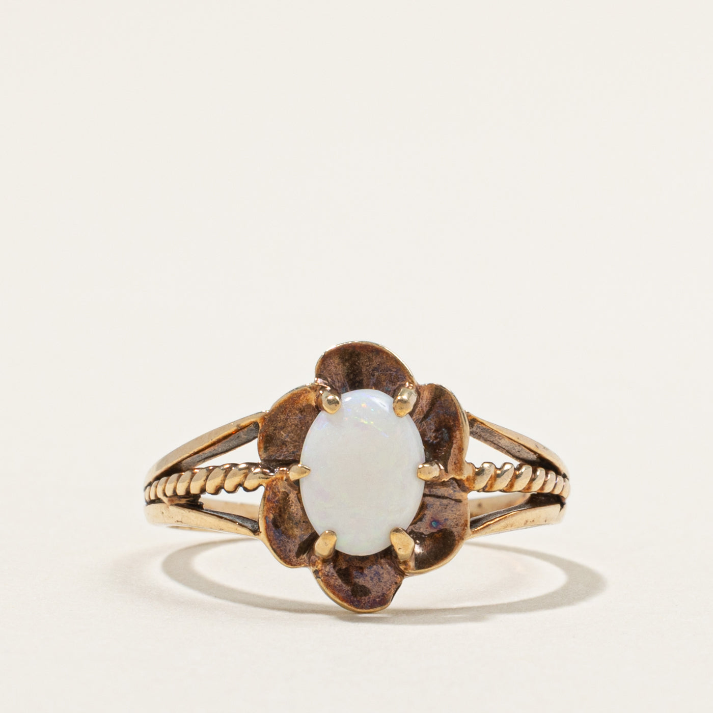 10k Solitaire Opal Openwork Floral Ring | 0.50ct | SZ 8