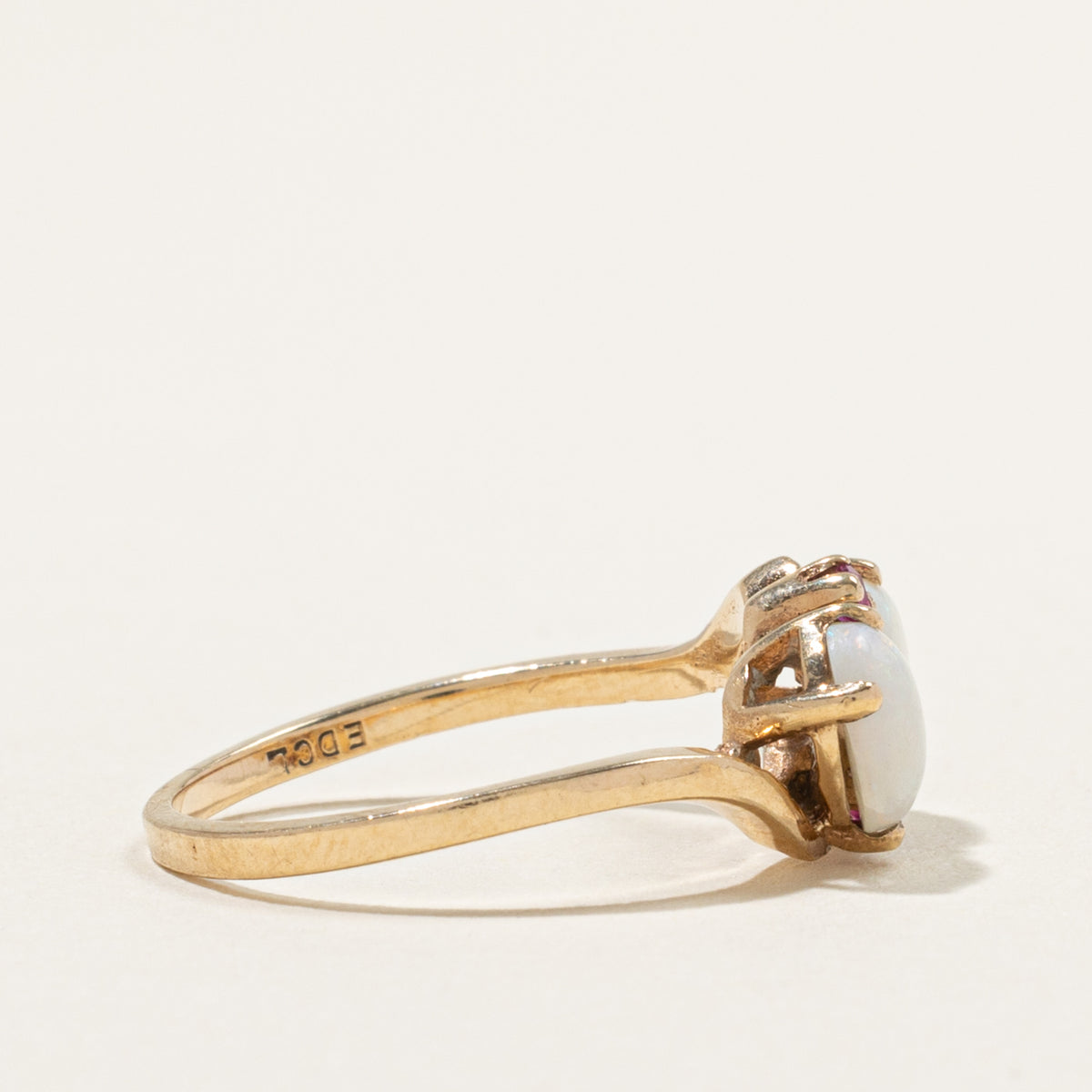 10k Toi et Moi Opal & Synthetic Ruby Accented Bypass Ring | 1.10ctw | SZ 6.75