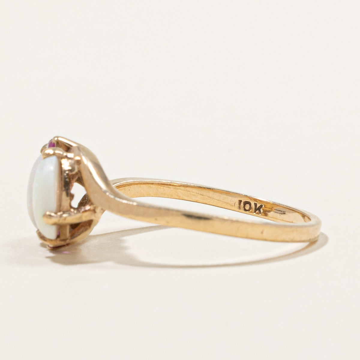10k Toi et Moi Opal & Synthetic Ruby Accented Bypass Ring | 1.10ctw | SZ 6.75