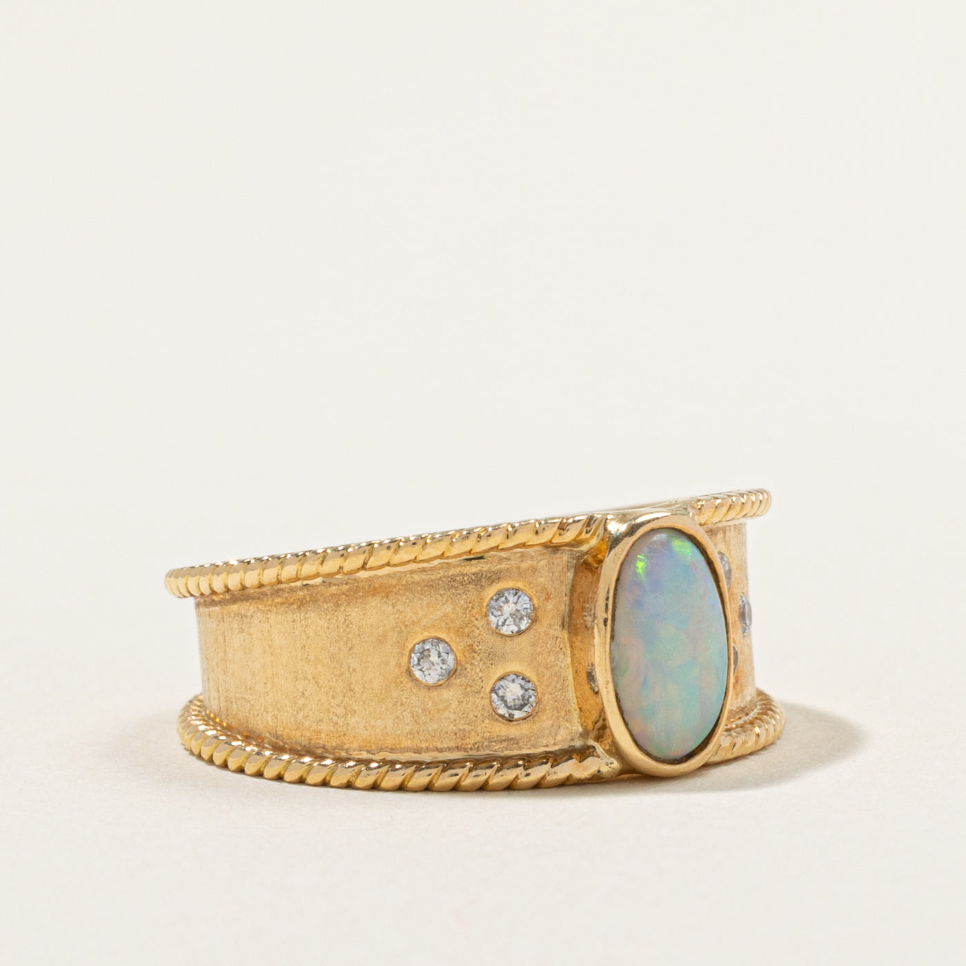 18k Bezel Set Opal & Diamond Accented Band | 0.60ct, 0.12ctw | SZ 7