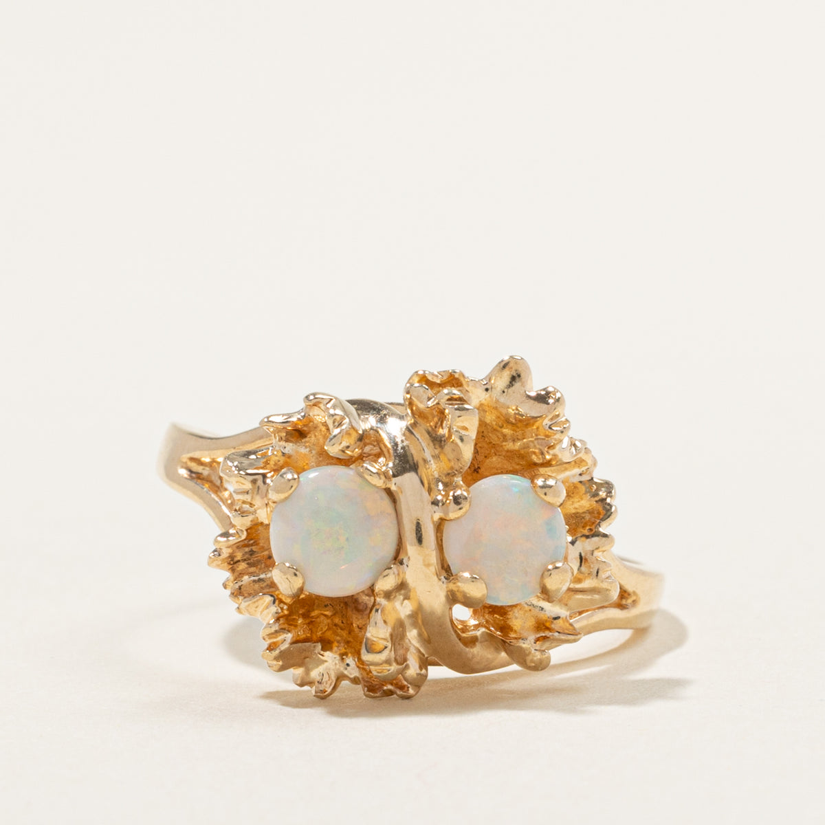 10k Two Stone Opal Nuggety Floral Ring | 0.60ctw | SZ 9.5