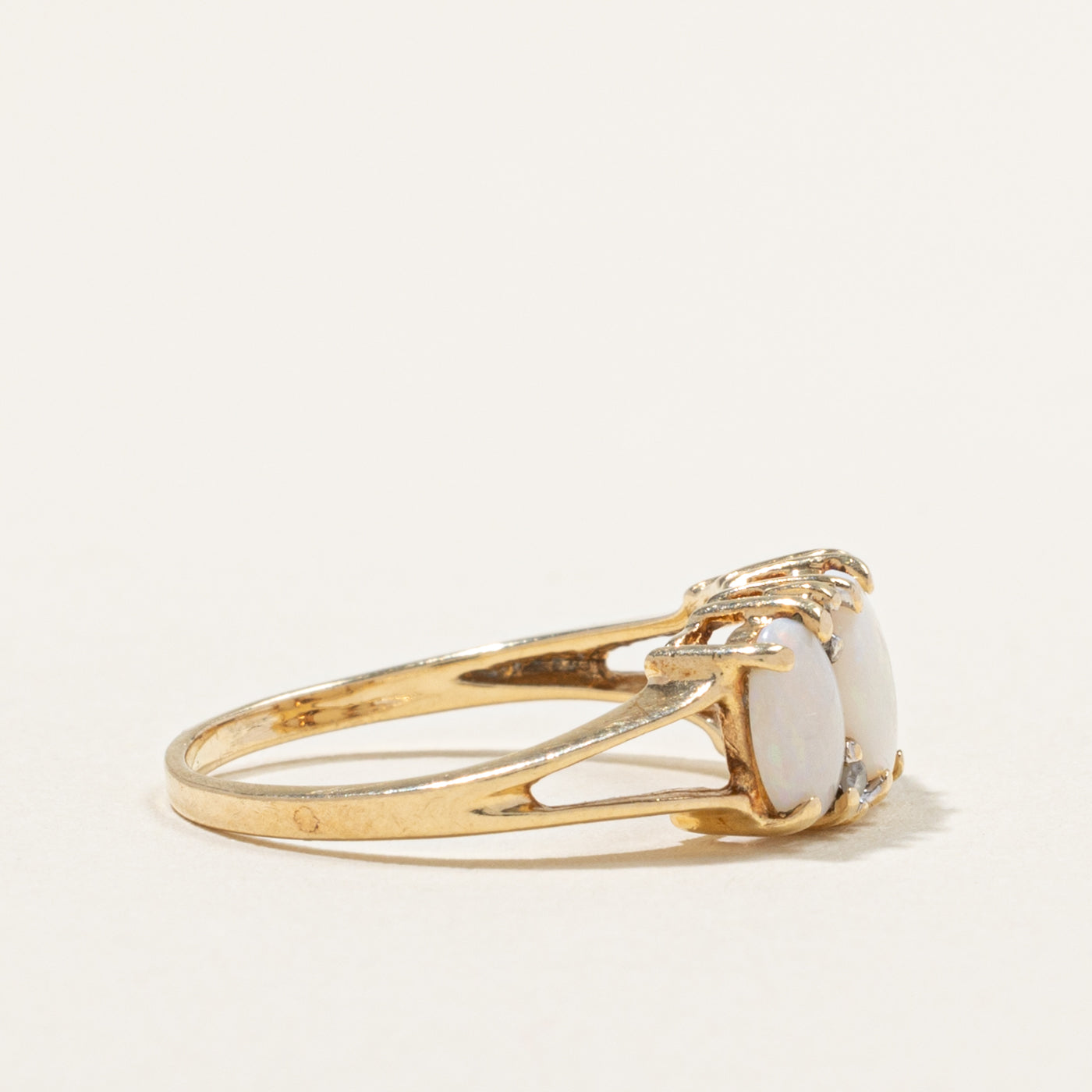 10k Three Stone Opal & Diamond Accented Ring | 1.00ctw, 0.04ctw | SZ 6