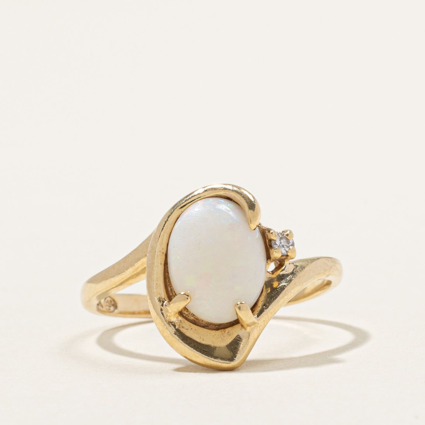 14k Opal & Diamond Accented Abstract Bypass Ring | 0.80ct, 0.02ctw | SZ 6