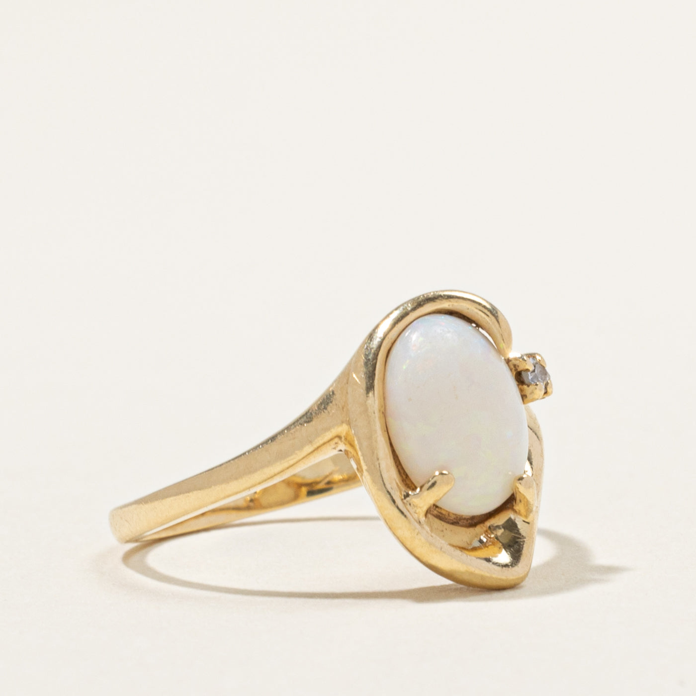 14k Opal & Diamond Accented Abstract Bypass Ring | 0.80ct, 0.02ctw | SZ 6