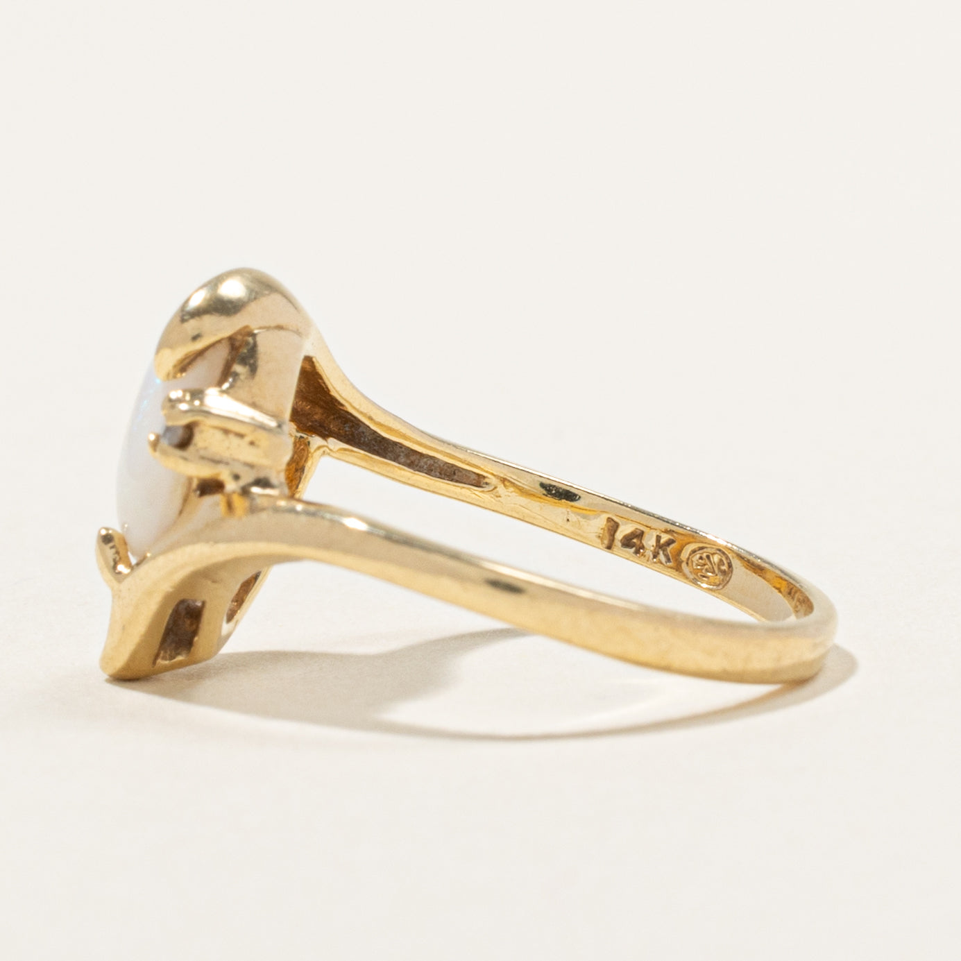 14k Opal & Diamond Accented Abstract Bypass Ring | 0.80ct, 0.02ctw | SZ 6