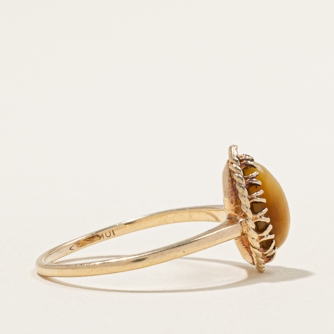 10k Solitaire Tiger's Eye Textured Pear Shaped Ring | 2.00ct | SZ 8.5