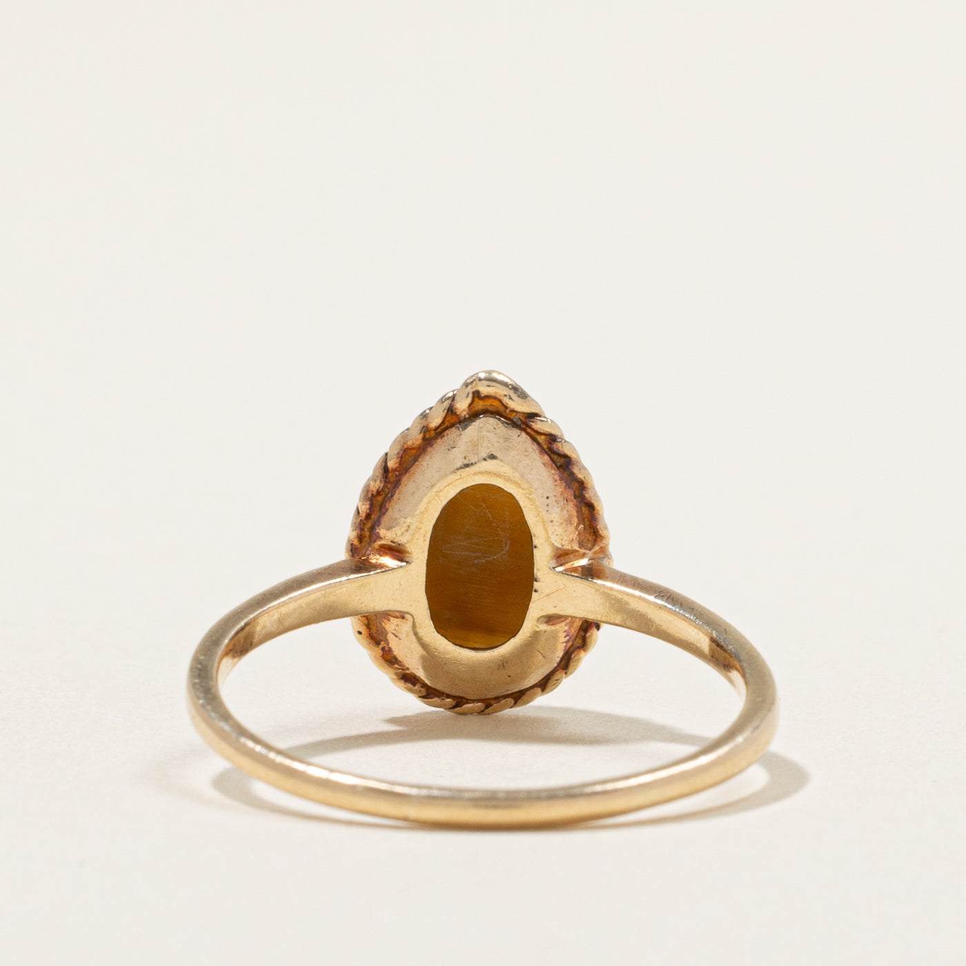 10k Solitaire Tiger's Eye Textured Pear Shaped Ring | 2.00ct | SZ 8.5