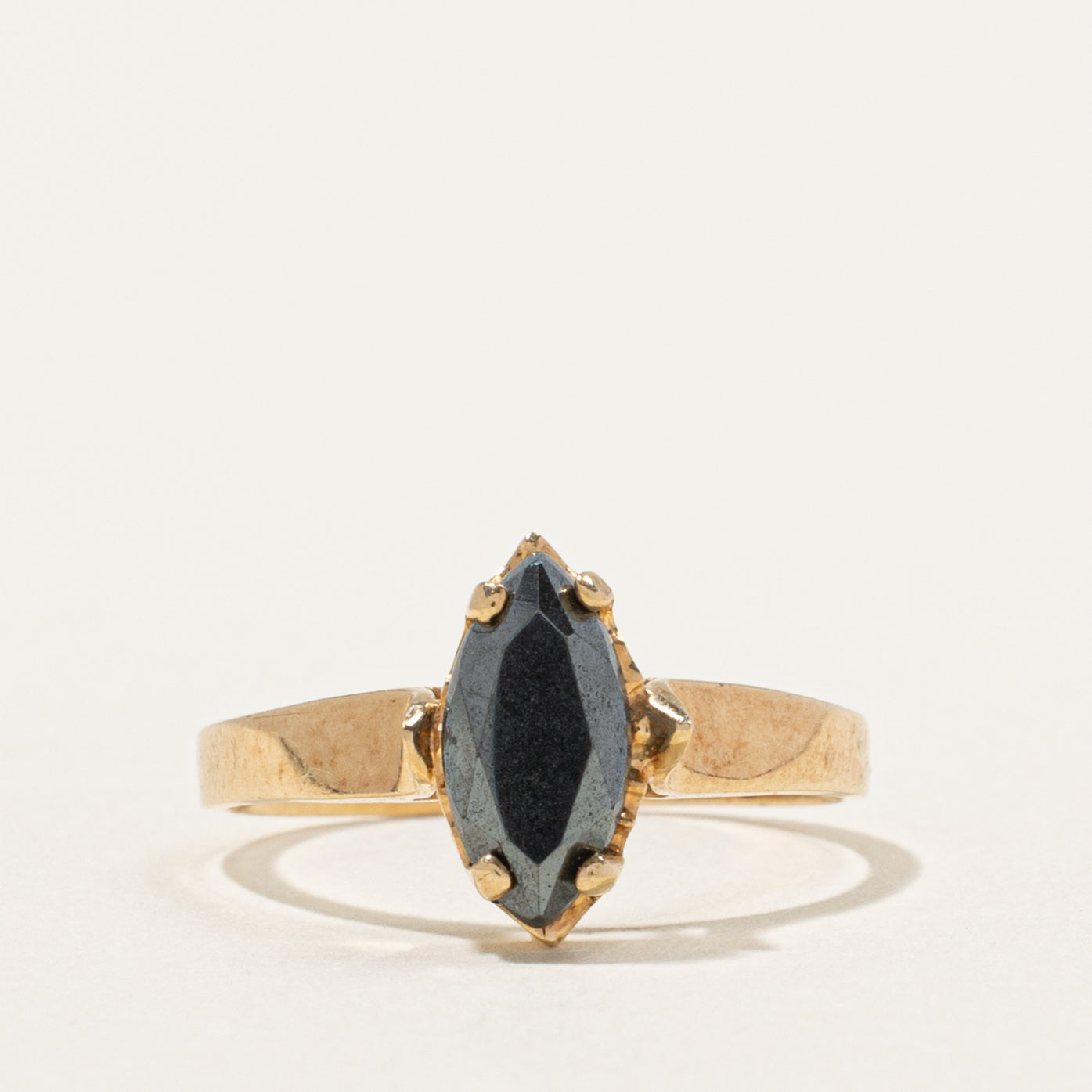 10k Solitaire Marquise Cut Hematite Ring | 2.00ct | SZ 5.75