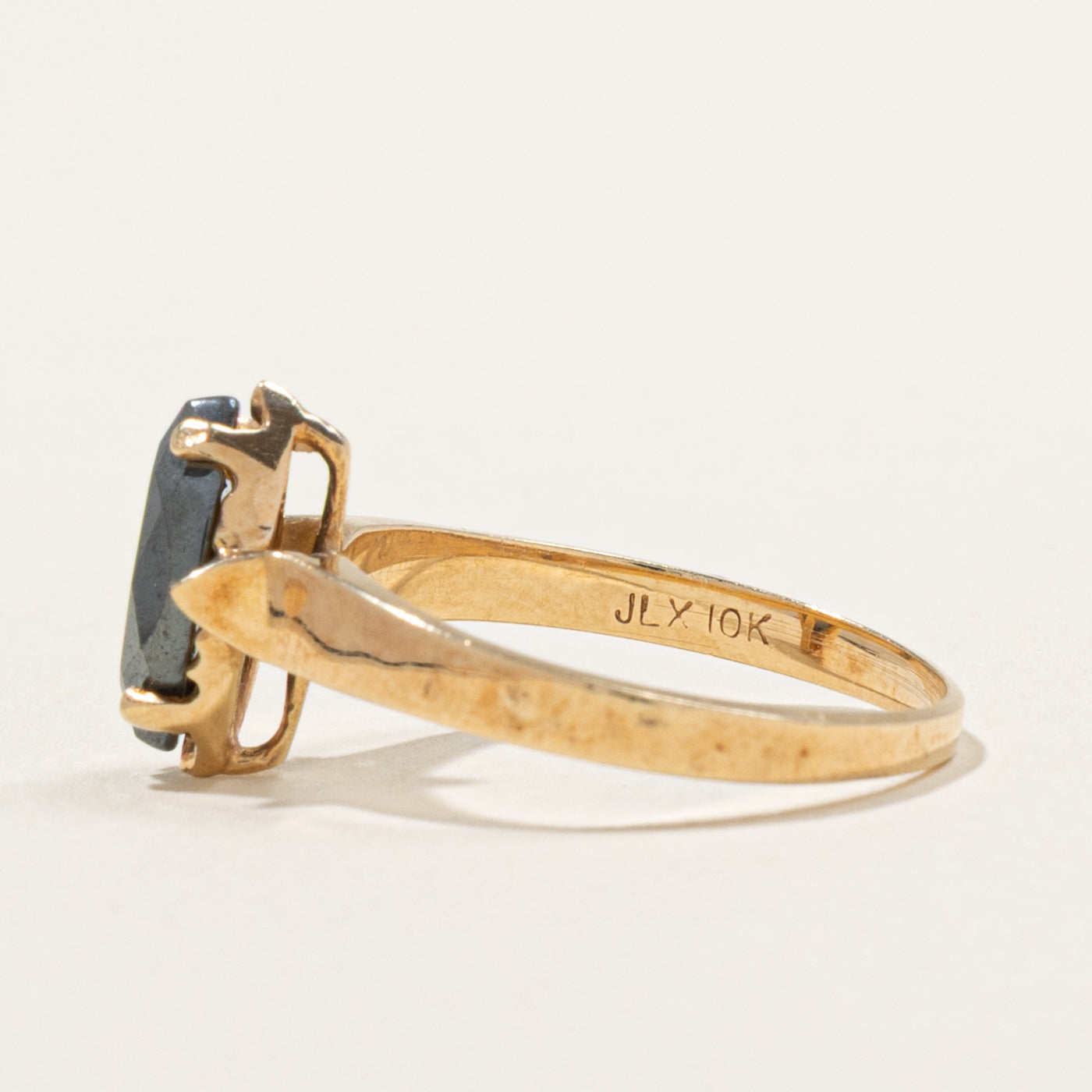 10k Solitaire Marquise Cut Hematite Ring | 2.00ct | SZ 5.75