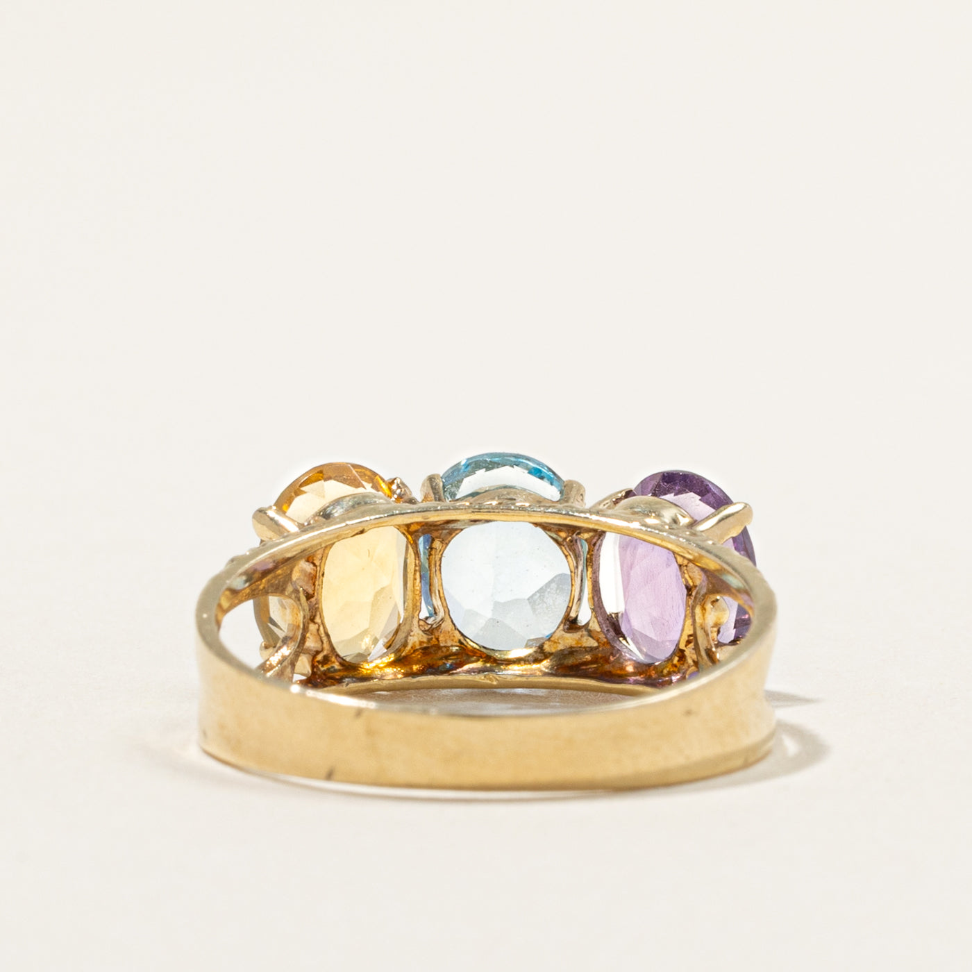 10k Three Stone Blue Topaz, Amethyst, Citrine Ring | 4.80ctw | SZ 9