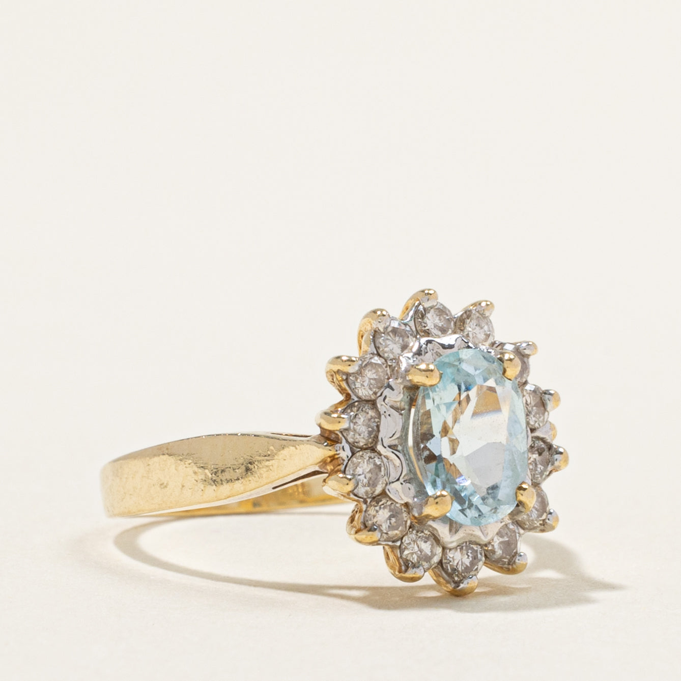 10k Blue Topaz & Diamond Petal Halo Ring | 0.90ct, 0.28ctw | SZ 5