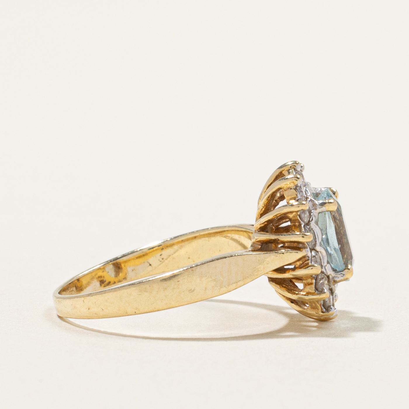 10k Blue Topaz & Diamond Petal Halo Ring | 0.90ct, 0.28ctw | SZ 5