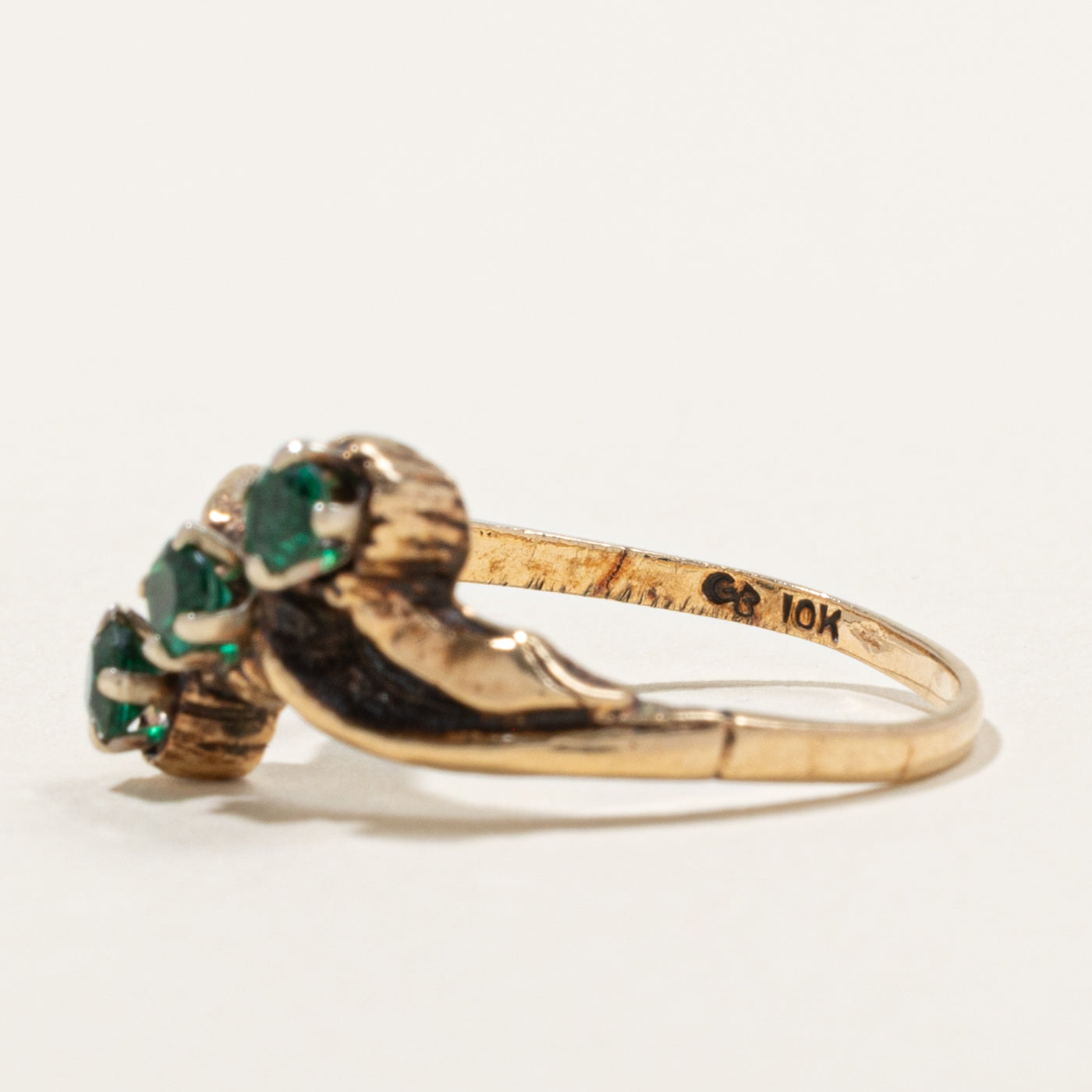 10k Three Stone Synthetic Spinel Bypass Ring | 0.27ctw | SZ 7