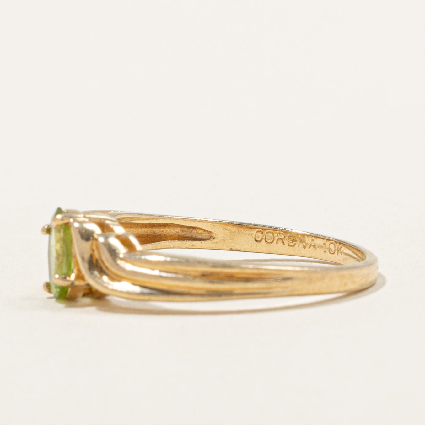 10k Solitaire Peridot Grooved Bypass Ring | 0.45ct | SZ 6.5