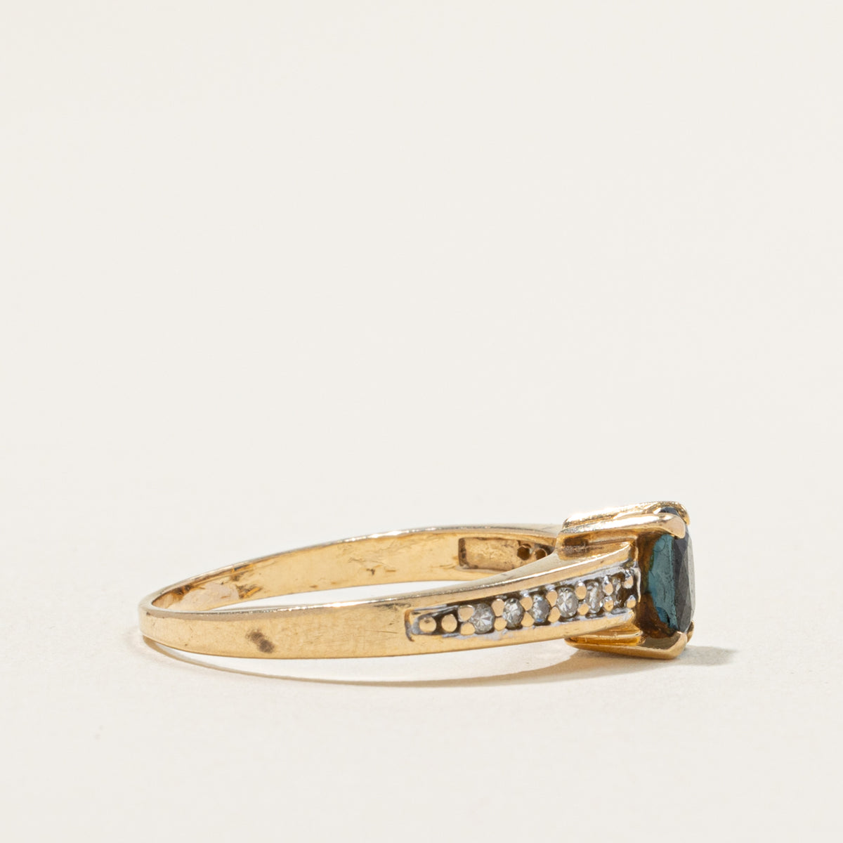 14k Oval Cut Sapphire & Diamond Accented Ring | 0.60ct, 0.12ctw | SZ 7