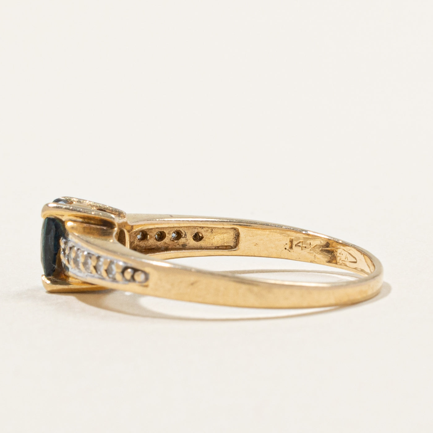 14k Oval Cut Sapphire & Diamond Accented Ring | 0.60ct, 0.12ctw | SZ 7