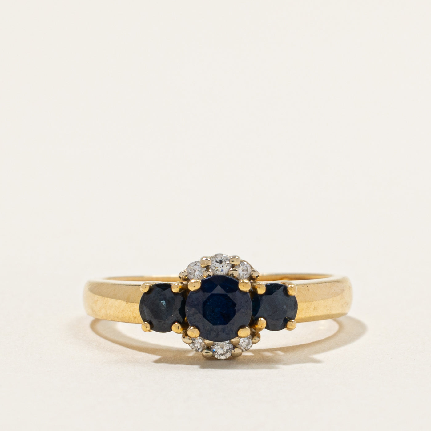 'Birks' Three Stone Sapphire & Diamond Accented Ring | 1.00ctw, 0.08ctw | SZ 6.25