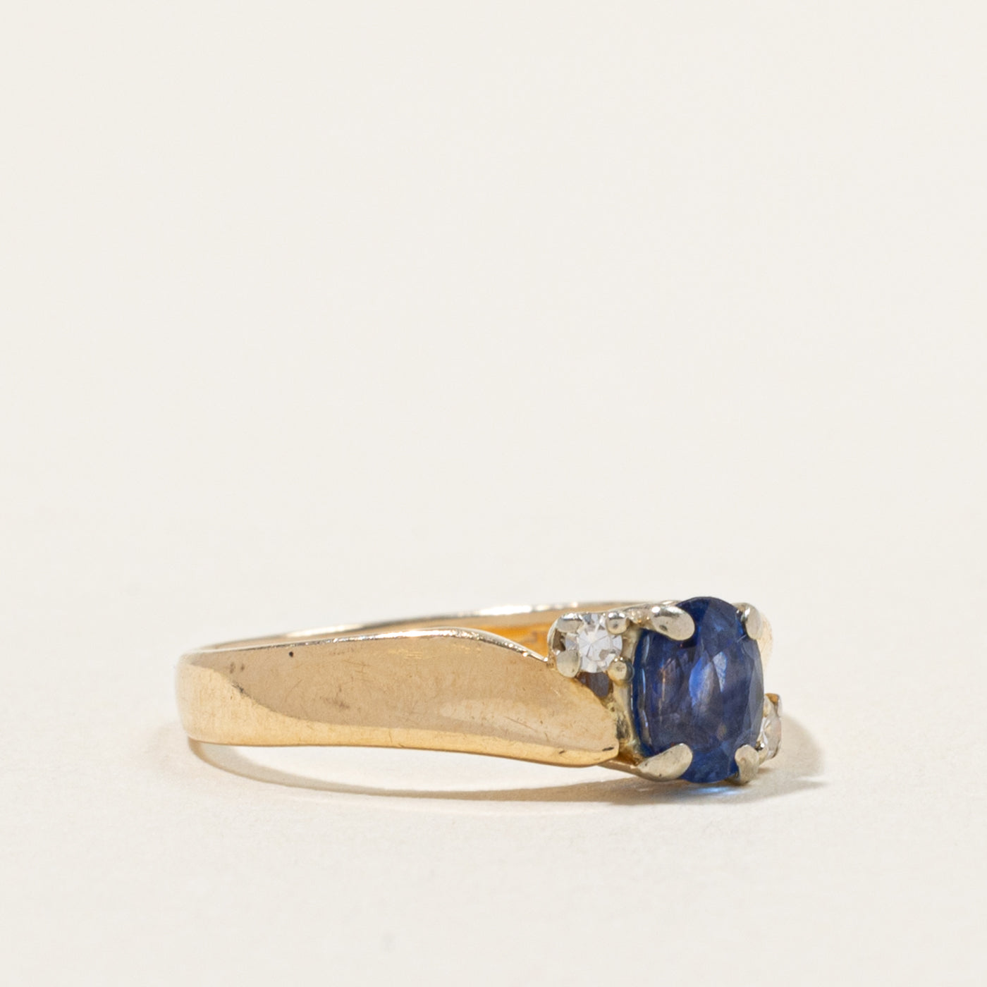 14k Oval Cut Sapphire & Diamond Accented Ring | 0.70ct, 0.04ctw | SZ 5