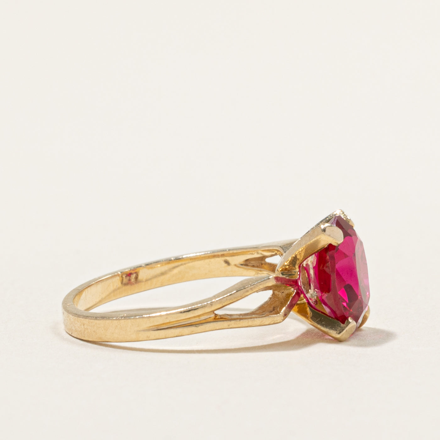 Vintage Canadian Solitaire Synthetic Ruby Openwork Ring | 2.16ct | SZ 6.25