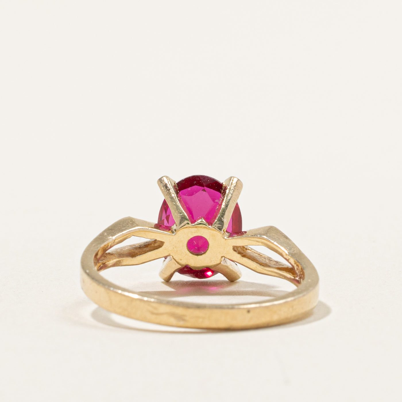 Vintage Canadian Solitaire Synthetic Ruby Openwork Ring | 2.16ct | SZ 6.25