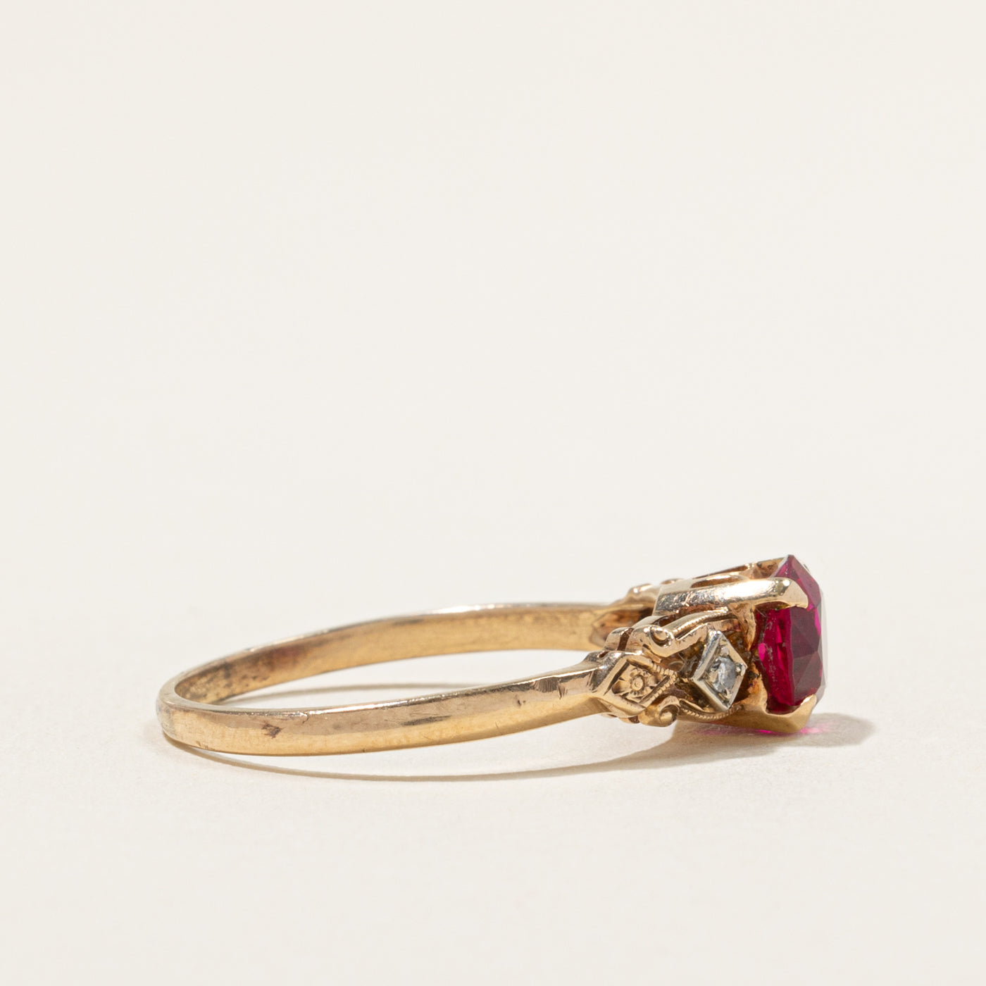 Vintage Canadian Synthetic Ruby & Diamond Geometric Ring | 1.74ct, 0.02ctw | SZ 9.5