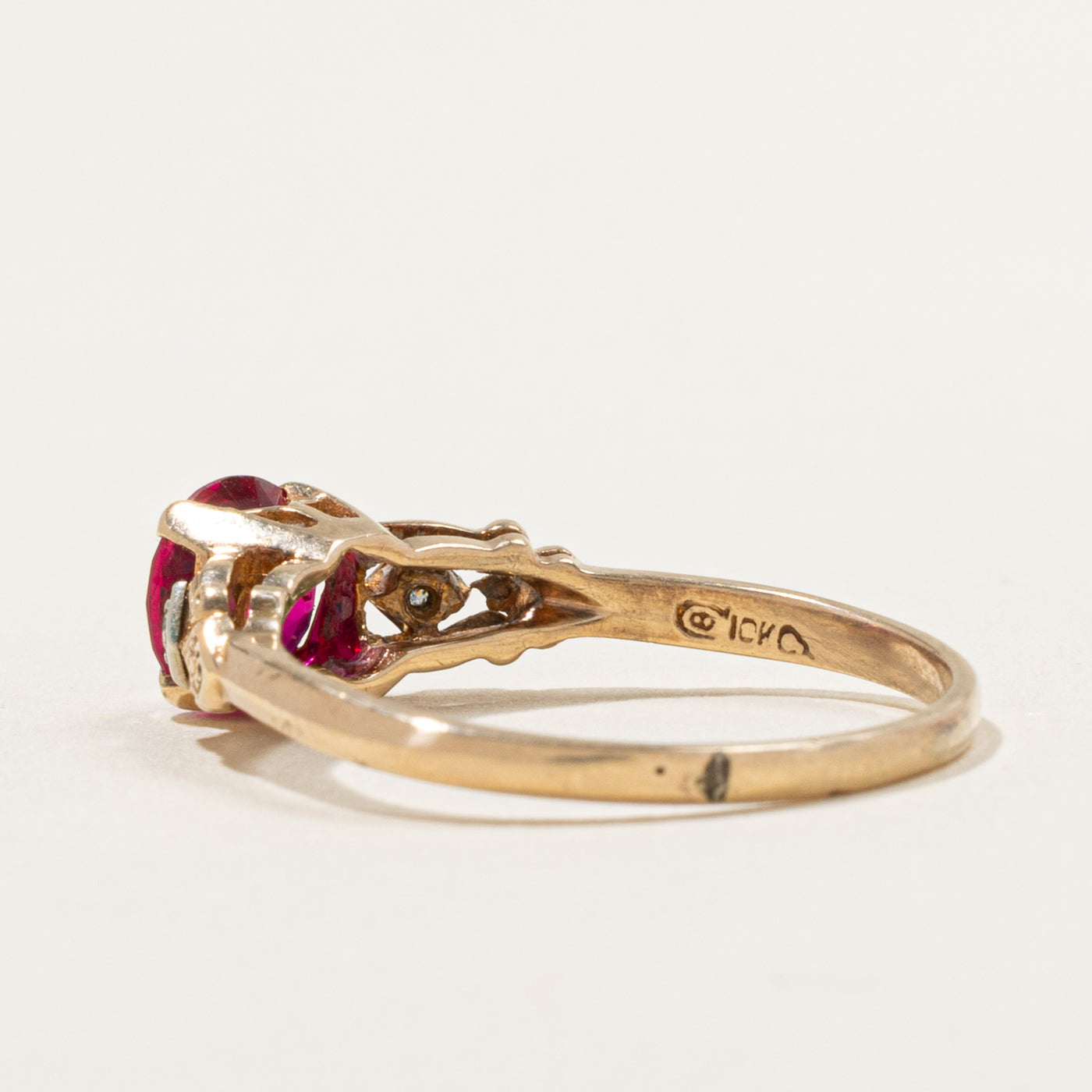 Vintage Canadian Synthetic Ruby & Diamond Geometric Ring | 1.74ct, 0.02ctw | SZ 9.5