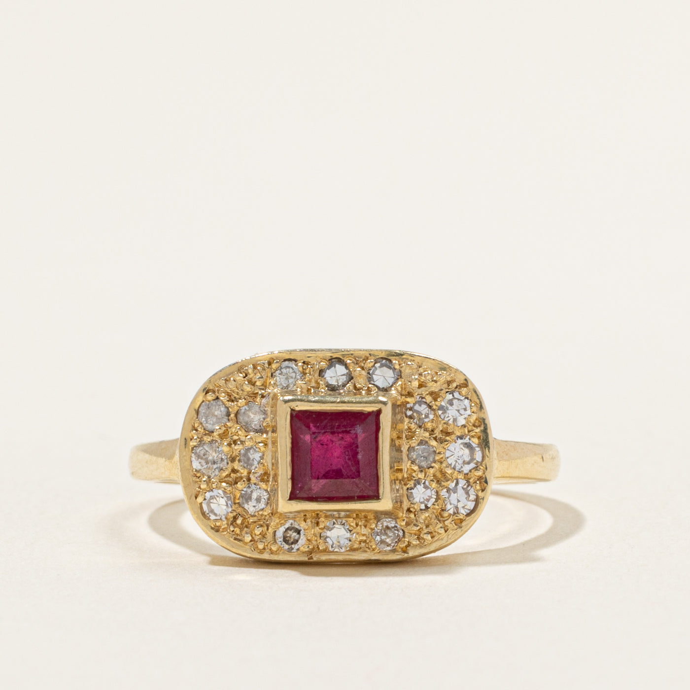Bezel Set Ruby & Diamond Accented Geometric 14k Ring | 0.85ct, 0.30ctw | SZ 9.5