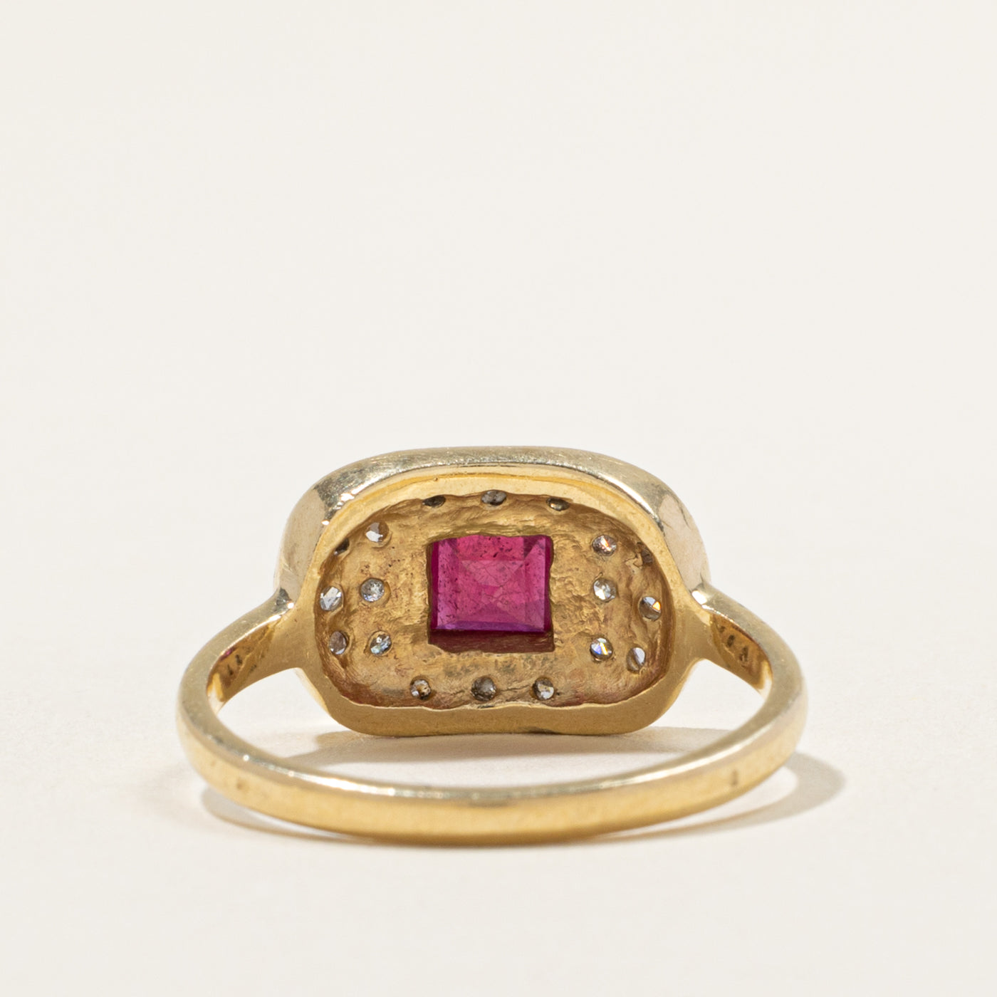 Bezel Set Ruby & Diamond Accented Geometric 14k Ring | 0.85ct, 0.30ctw | SZ 9.5