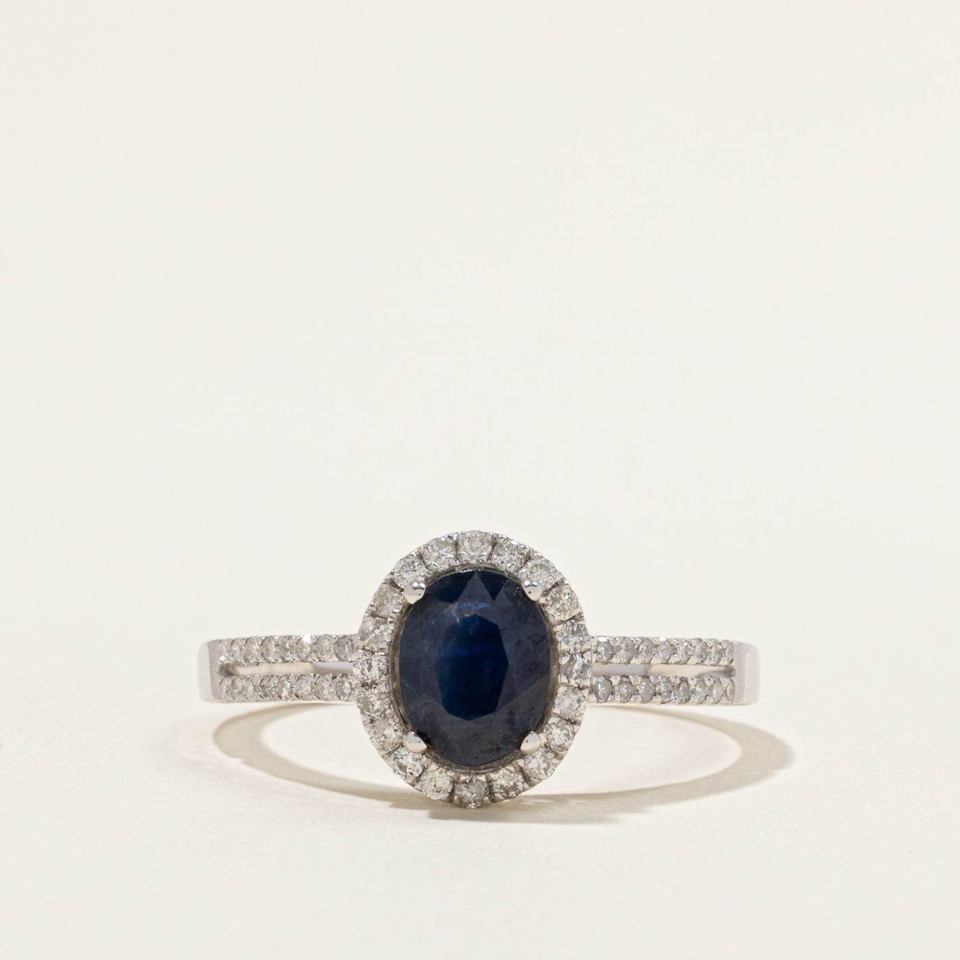 14k Oval Cut Sapphire & Diamond Halo Ring | 1.06ct, 0.26ctw | SZ 11