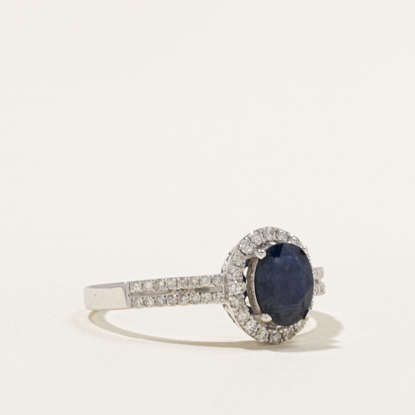 14k Oval Cut Sapphire & Diamond Halo Ring | 1.06ct, 0.26ctw | SZ 11