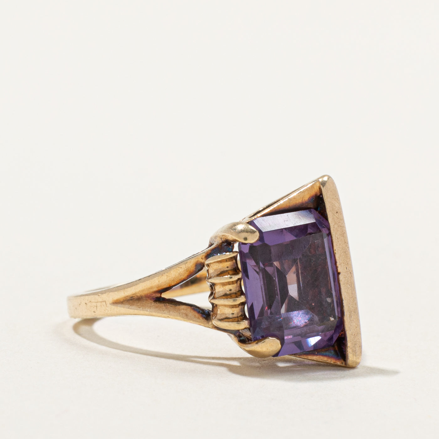 10k Synthetic Sapphire Grooved Geometric Cocktail Ring | 3.50ct | SZ 5.5