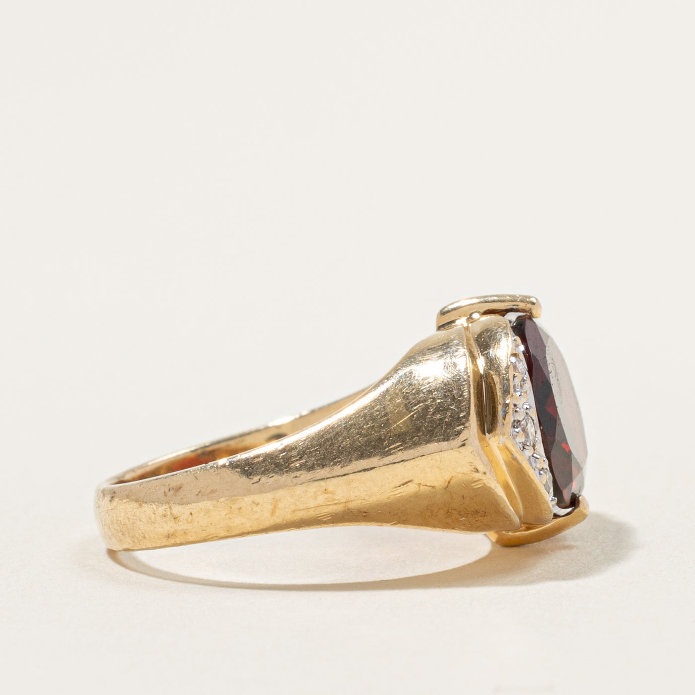 14k East West Garnet & Diamond Accented Ring | 4.50ct, 0.08ctw | SZ 7.5