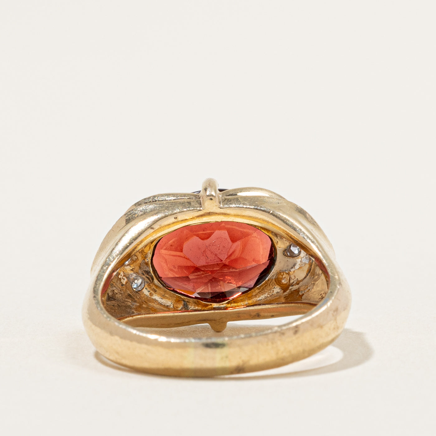 14k East West Garnet & Diamond Accented Ring | 4.50ct, 0.08ctw | SZ 7.5