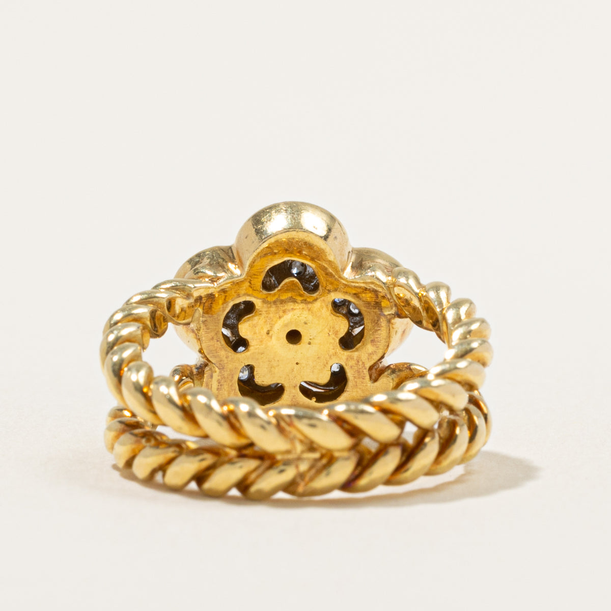 18k Ruby & Diamond Cluster Rope Flower Ring | 0.10ct, 0.20ctw | SZ 6.75