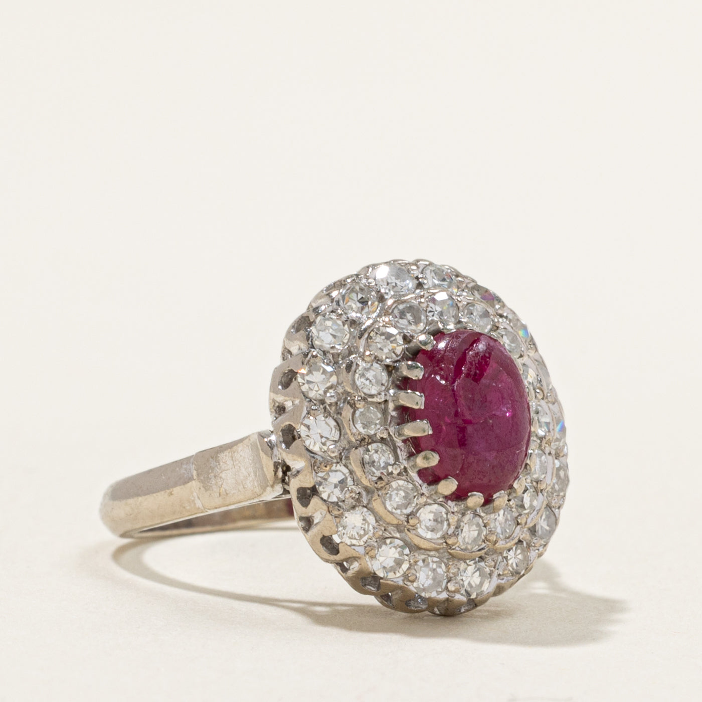 13k Oval Cut Ruby & Diamond Multi Halo Cocktail Ring | 1.00ct, 0.68ctw | SZ 5