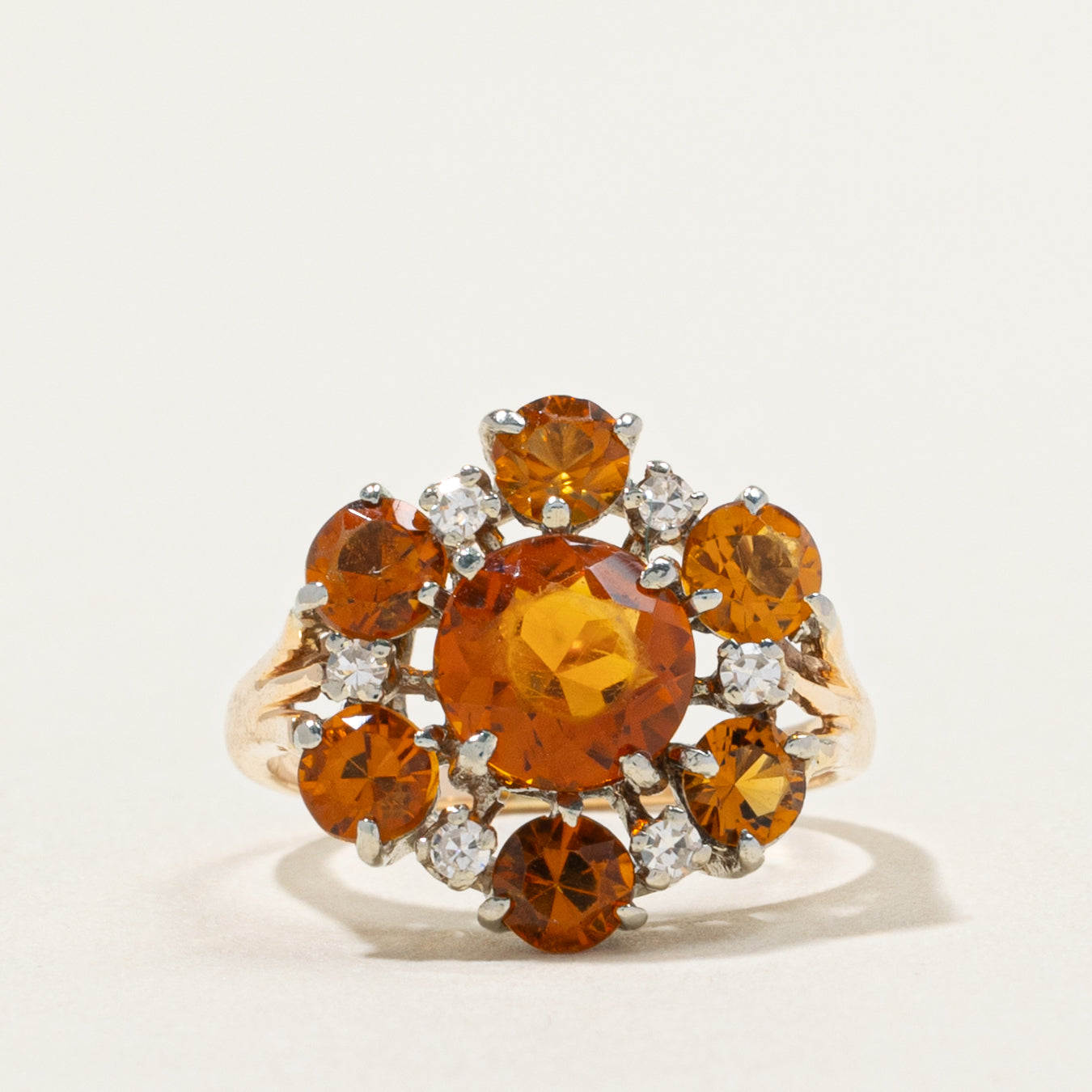 14k Citrine & Diamond Floral Cluster Cocktail Ring | 2.35ctw, 0.06ctw | SZ 3.25